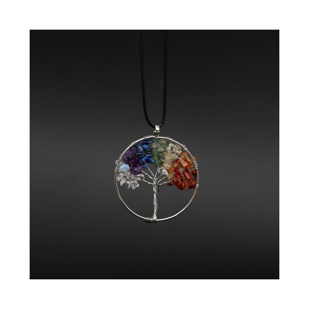 Women Rainbow 8 Chakra pendentif amethyste Tree Of Life Quartz Chips Pendant Necklace Wisdom Tree Natural Stone Necklace