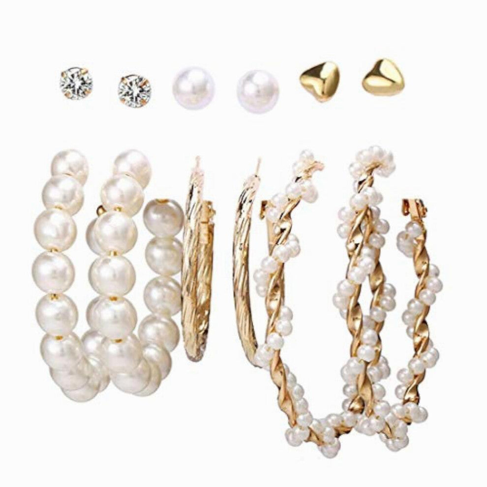 Earrings for and Pearl Hoops Set Plated Combo of 6 Pairs Stud Hoop Earring Birthday girls women Anniversary