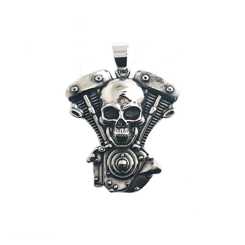 Biker 316L Stainless Steel Big Engine Motorcycle Skull Pendant Newest