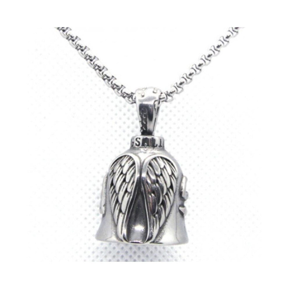 Creativity Angel Wings Bell Letter Both Sides Biker Bell Punk Pendant Necklaces for Men Jewelry Gift