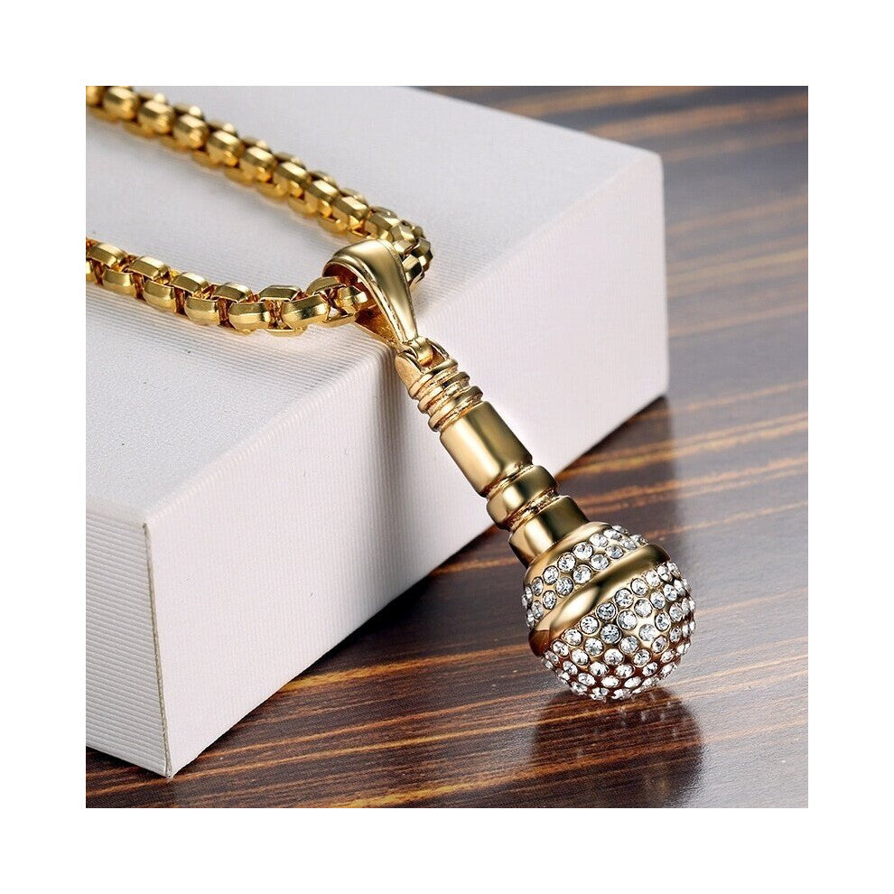 Microphone Shape Pendant Necklace Men's Women's Necklace Bohemian Crystal Inlaid Microphone Pendant Accessories Jewelry