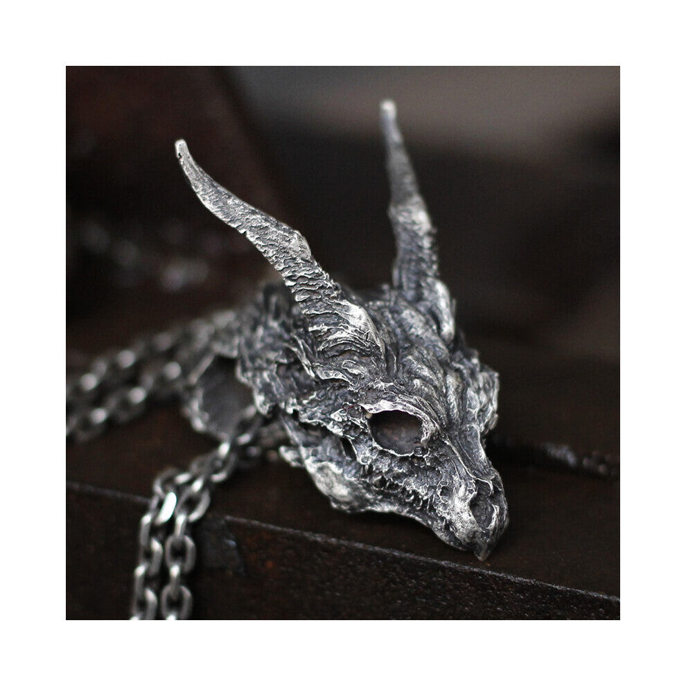 Vintage Detail Evil Dragon Skull 316L Stainless Steel Pendant Men's Punk Biker Jewelry