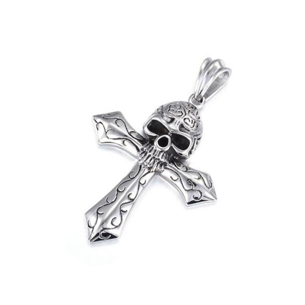 Skull Cross Punk Gothic Pendant Necklace for Men Biker Jewelry Gift