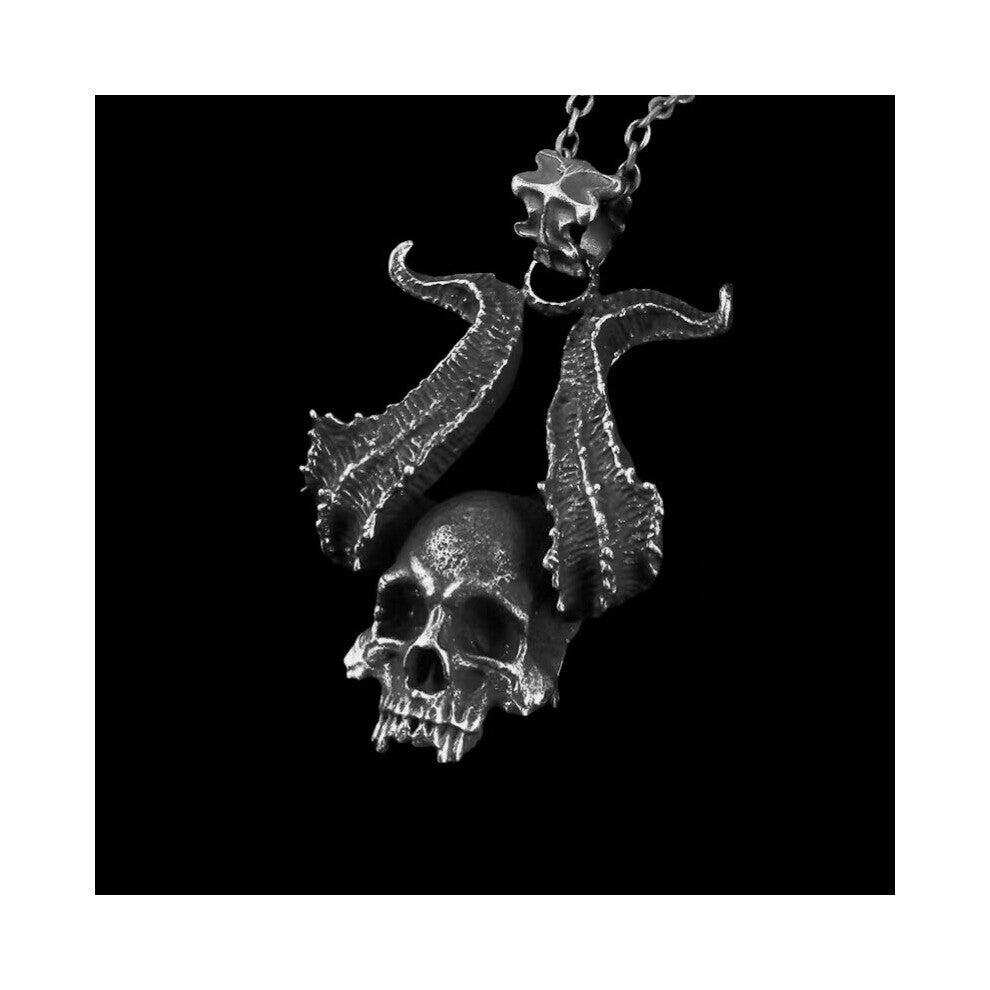Freeshipping Charms Pendent Evil Skull Pendant Necklace Men's Biker Rock Punk Jewelry Antique Retro Chain Gift