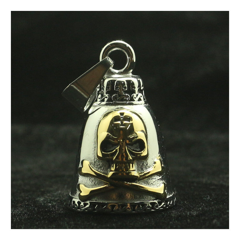 Mens 316L Stainless Steel Biker Cross Pirate Two-sided Skull Bell Pendant
