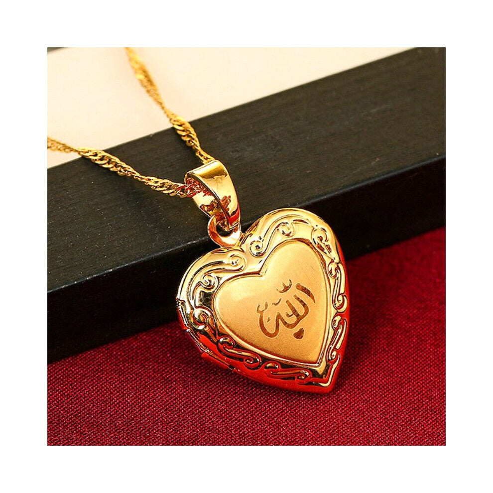 Islamic Muslim Allah Quran Heart Pendant Necklace Religious Style Creatively Openable Photo Frame Accessorie