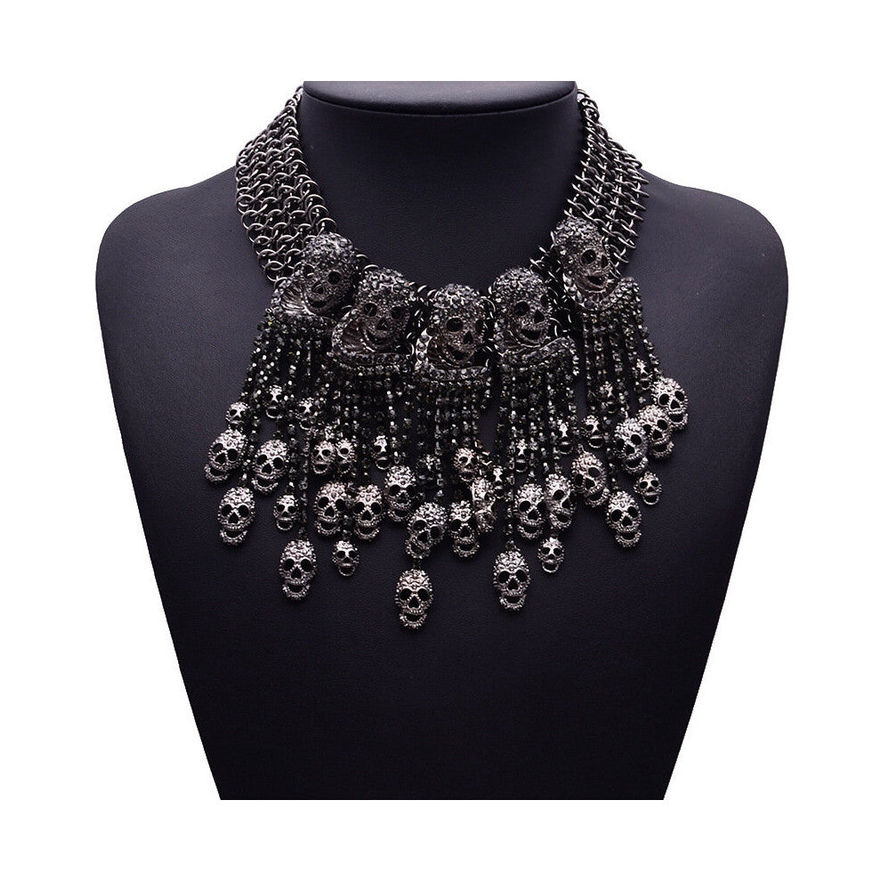 Exaggerated Skull Necklaces for Women Short Chains Chokers Skeleton Head Necklace Set Unique Halloween Jewelry