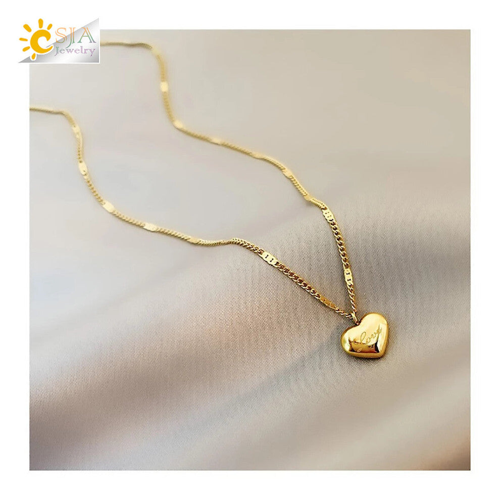 CSJA Stainless Steel Love Shape Heart Necklaces for Women Chokers Luxe Party Necklace Jewelry S861