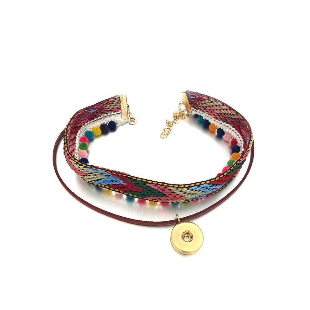 Ethnic Style Chokers 014 Colorful Fabric Necklace 18mm Snap Button Charm Necklace Interchangeable Jewelry For Women Gift