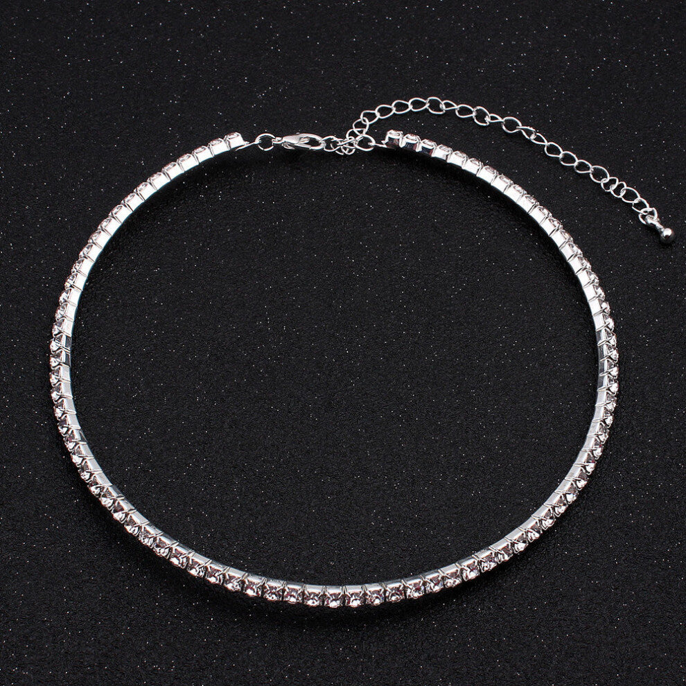 Full Shining Crystal Multilayer Chokers Necklaces For Women Silver Geometric Torques Collars Weddings Jewelry