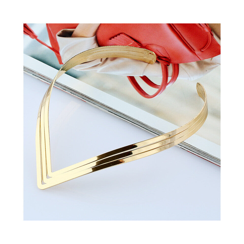 Punk Torques Necklace 3 Layers Collar Chokers Bright Metal Weld Bib V Shape Necklaces Women Statement Jewelry