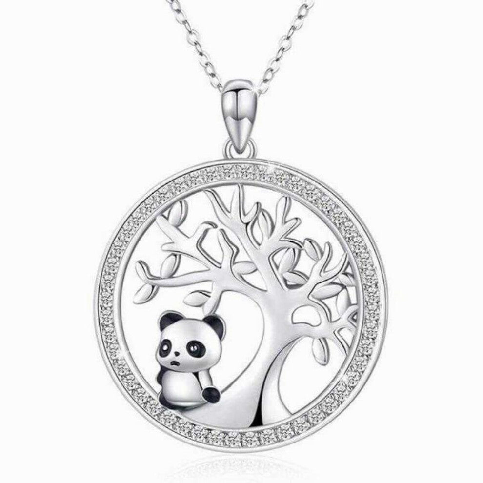 Cubic Zirconia Tree Of Life Panda Pendant Necklace, Panda, Pendant, Dollar Necklace()