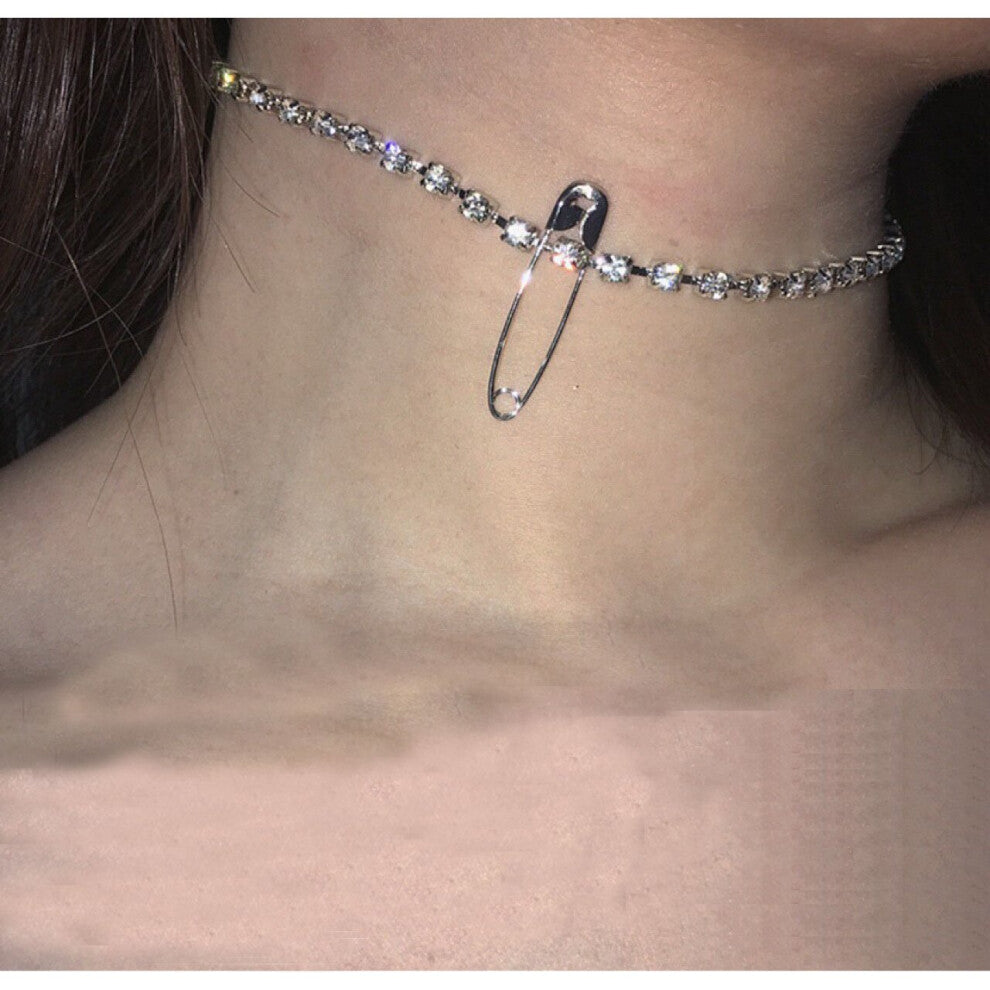 Punk Collar Chokers Shining Crystal Chain Collars Females Hip hop Safety Pin Necklaces Jewelry women