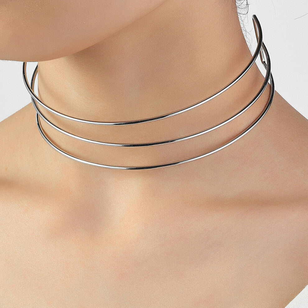 Punk Geometric Metal Torques Chokers Silver Necklace for Women Fair Grunge Collar Goth Accessories Jewelry