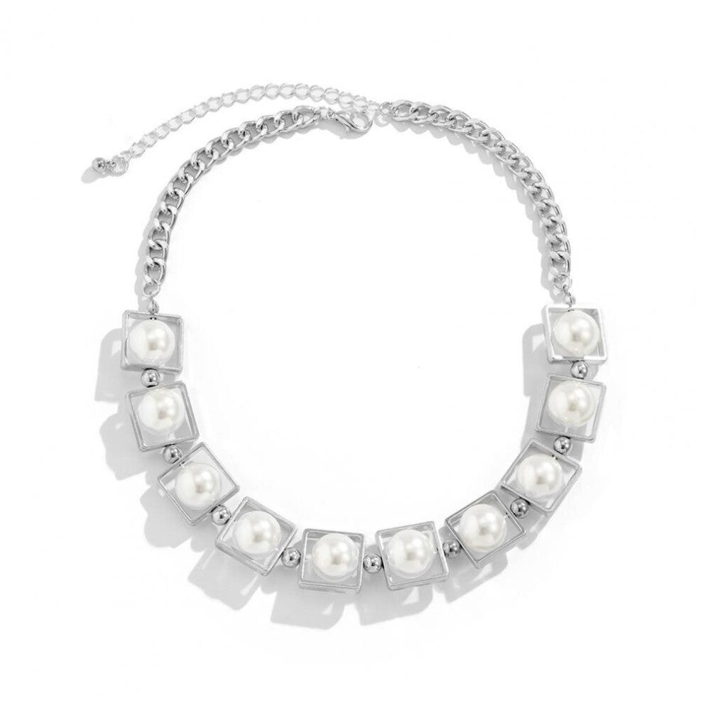 Women Necklace?Geometric Squares?Imitation Pearls?Jewelry?Exquisite Electroplating Choker Necklace?Jewelry Gifts?