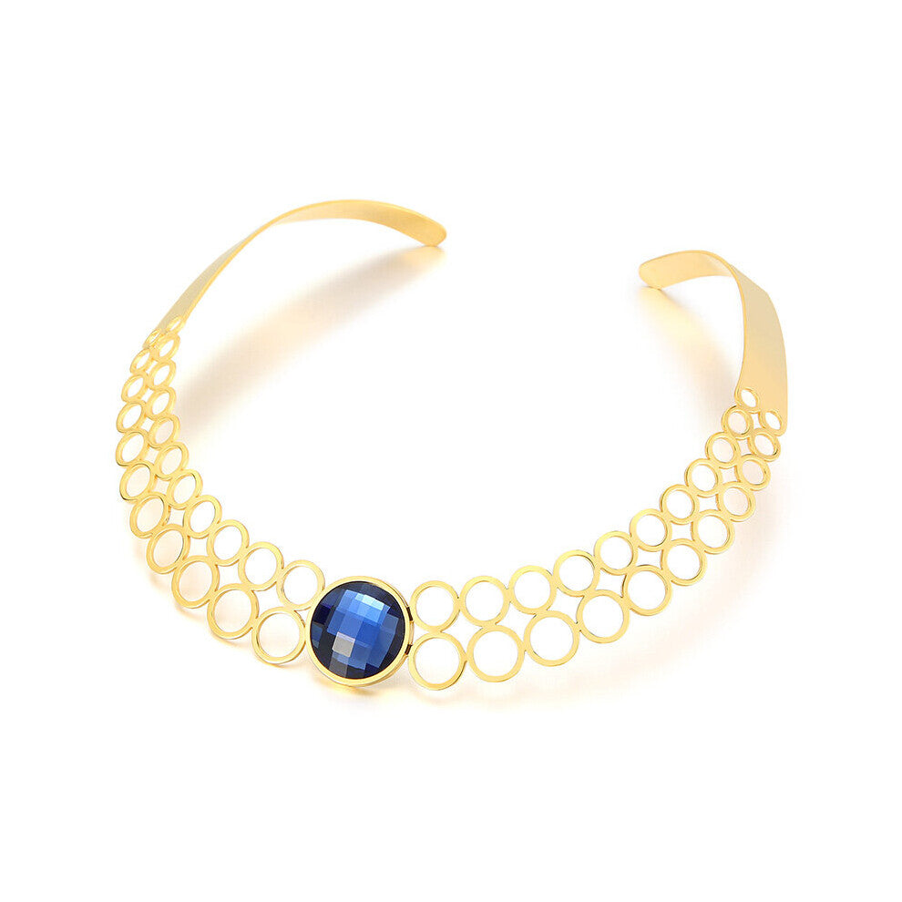 DICOTICO Noble Chokers Necklace For Women Stainless Steel Round Glass Stone Women Torques Wedding Jewelry Accessory