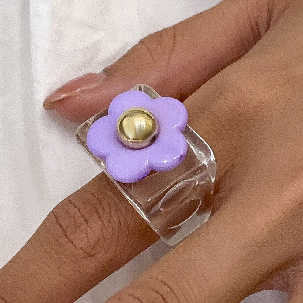 European Stylefashion Acrylic Flower Ring Women's Exaggerated Geometric Resin Wide Ring Braceletgifts for Women