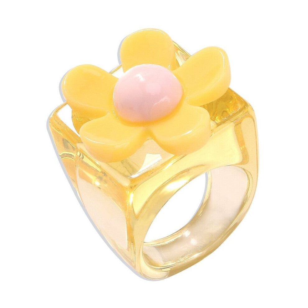 r0579 Style Ring Candy Flower Girl Heart Ring Resin Transparent Contrast Geometric Braceletgifts for Women