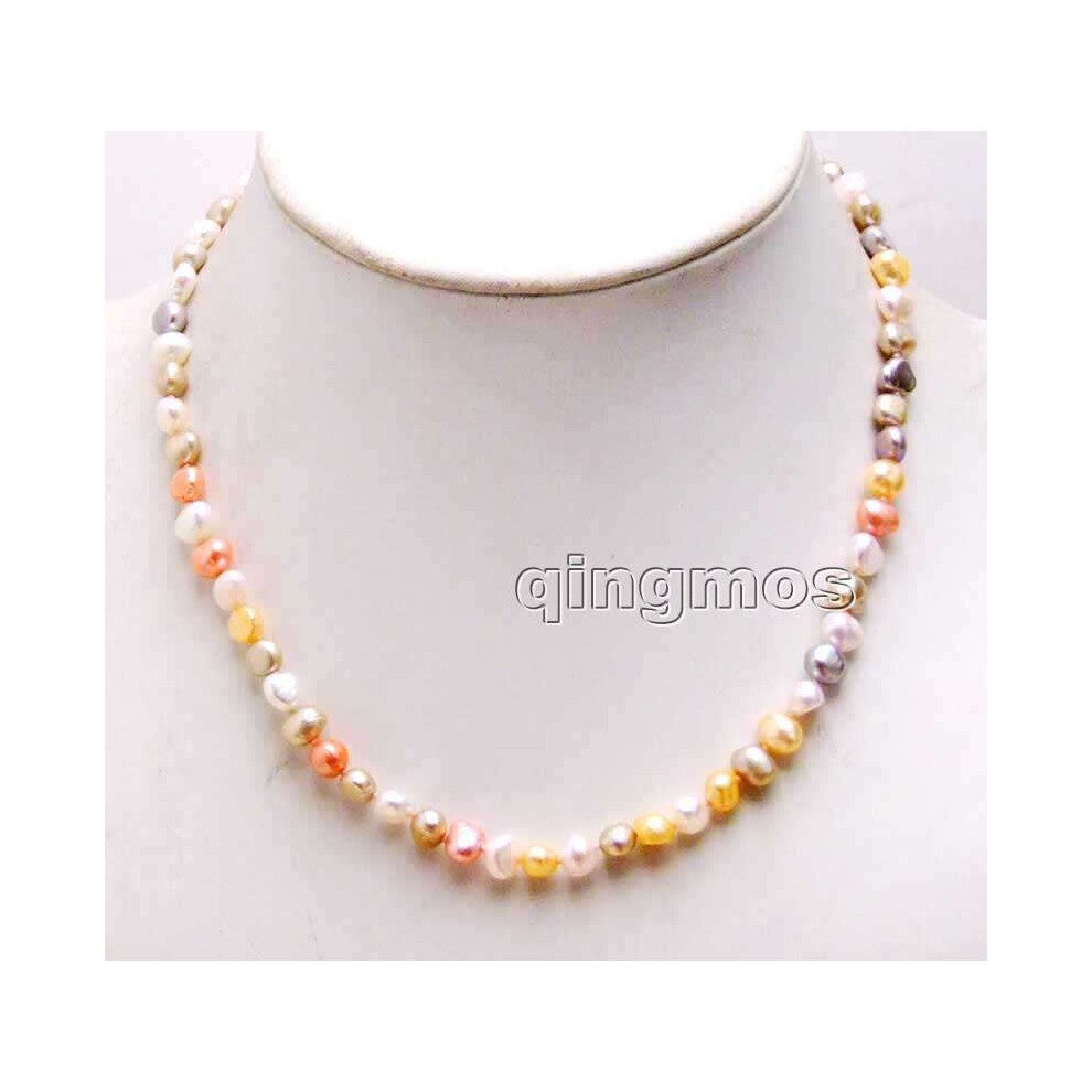 Qingmos Multicolor Natural Freshwater Pearl Necklace for Women with 6-7mm Baroque Pearl Chokers 17'' Jewelry Collier nec6246
