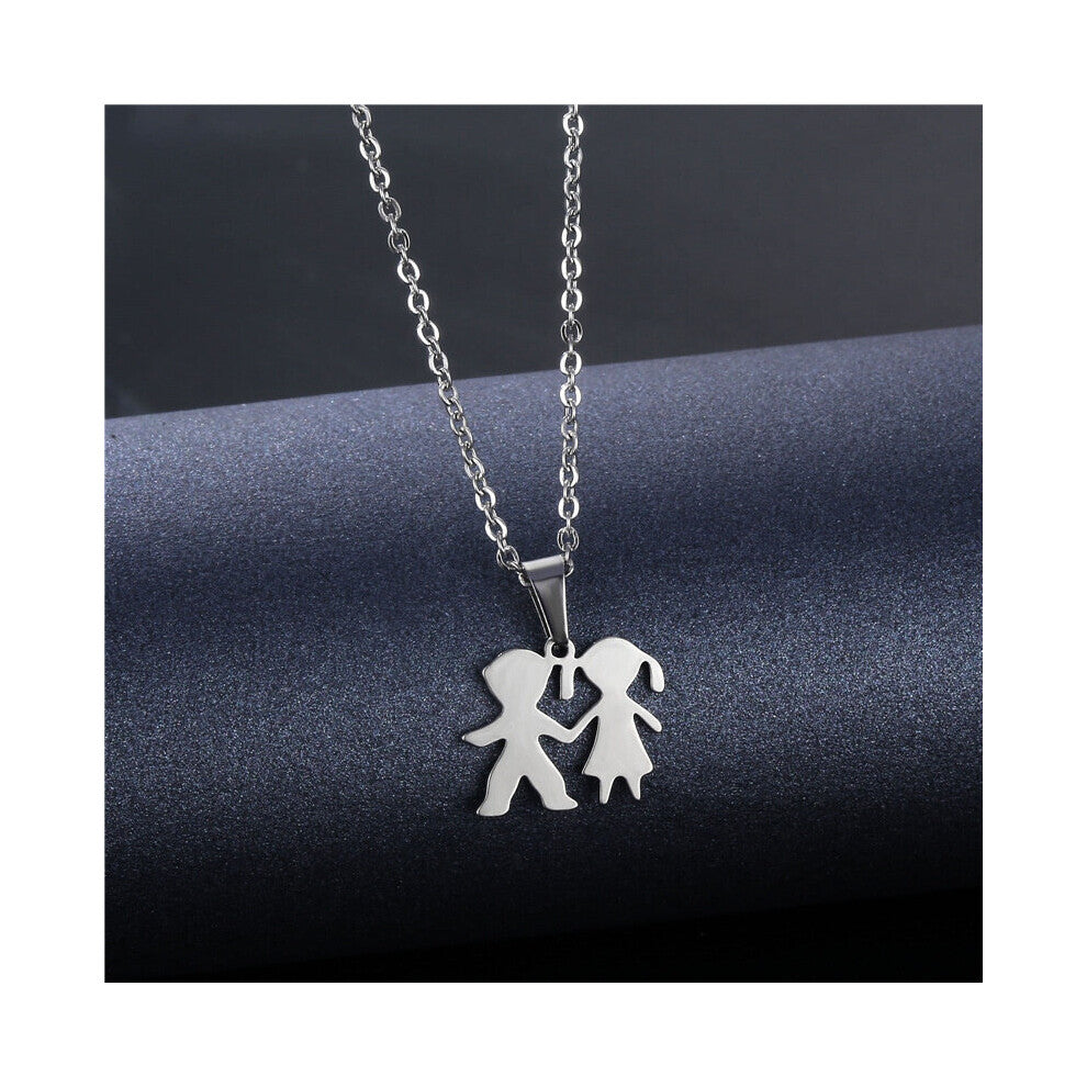 Stainless Steel Necklace Boy and Girls Hold Hands Couple Chokers Necklaces Pendant Clavicle Chain Jewelry