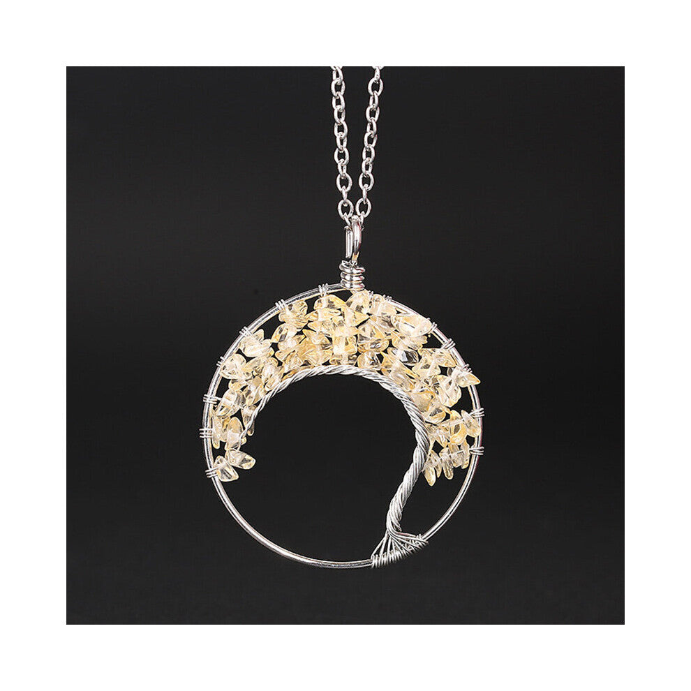 Chip Stone Chakra Necklace Tree of Life Copper Wire Wrapped Necklace Silver