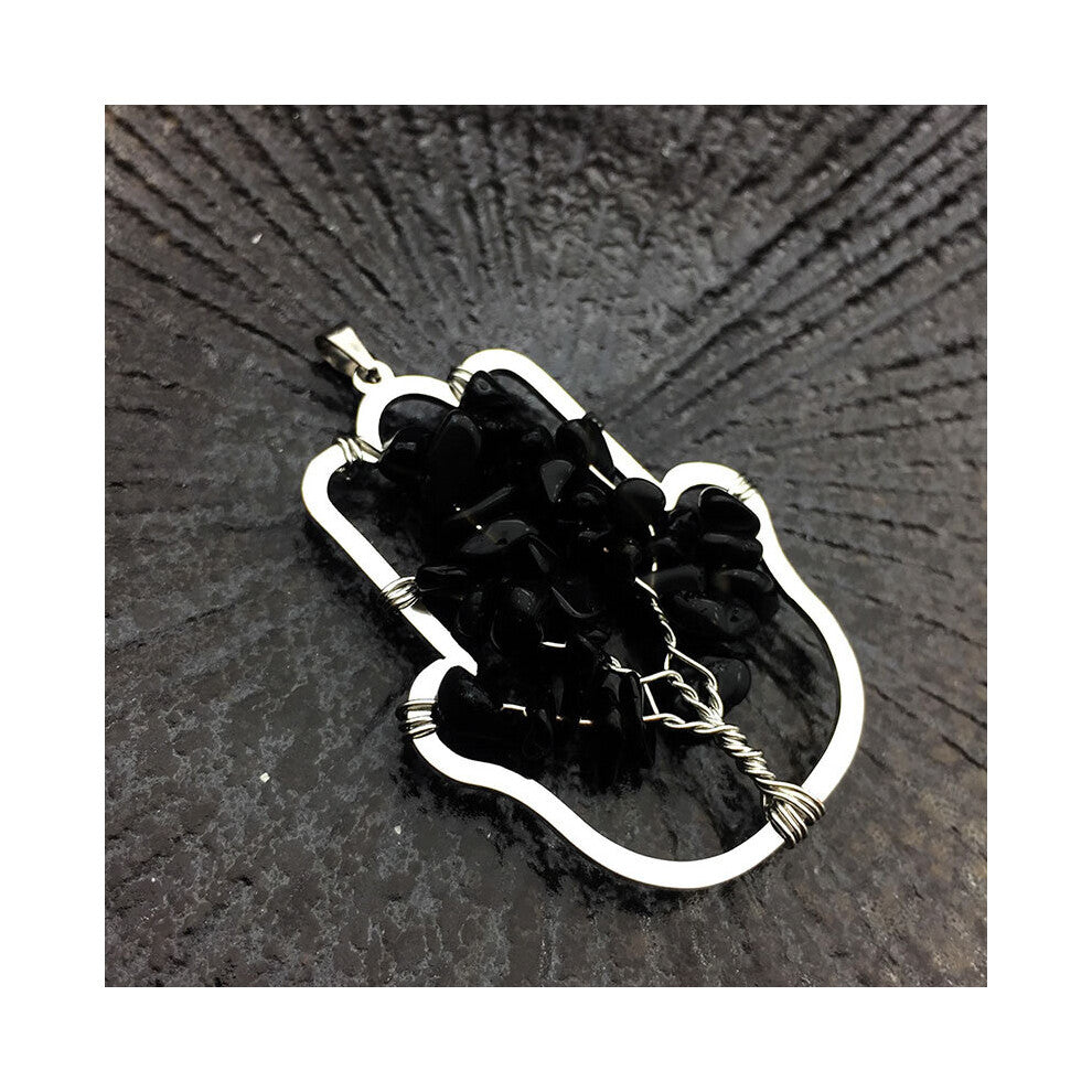 Chip Stone Palm Pendant Charm with Copper Wire Wrapped Necklace Natural Quartz Jewelry