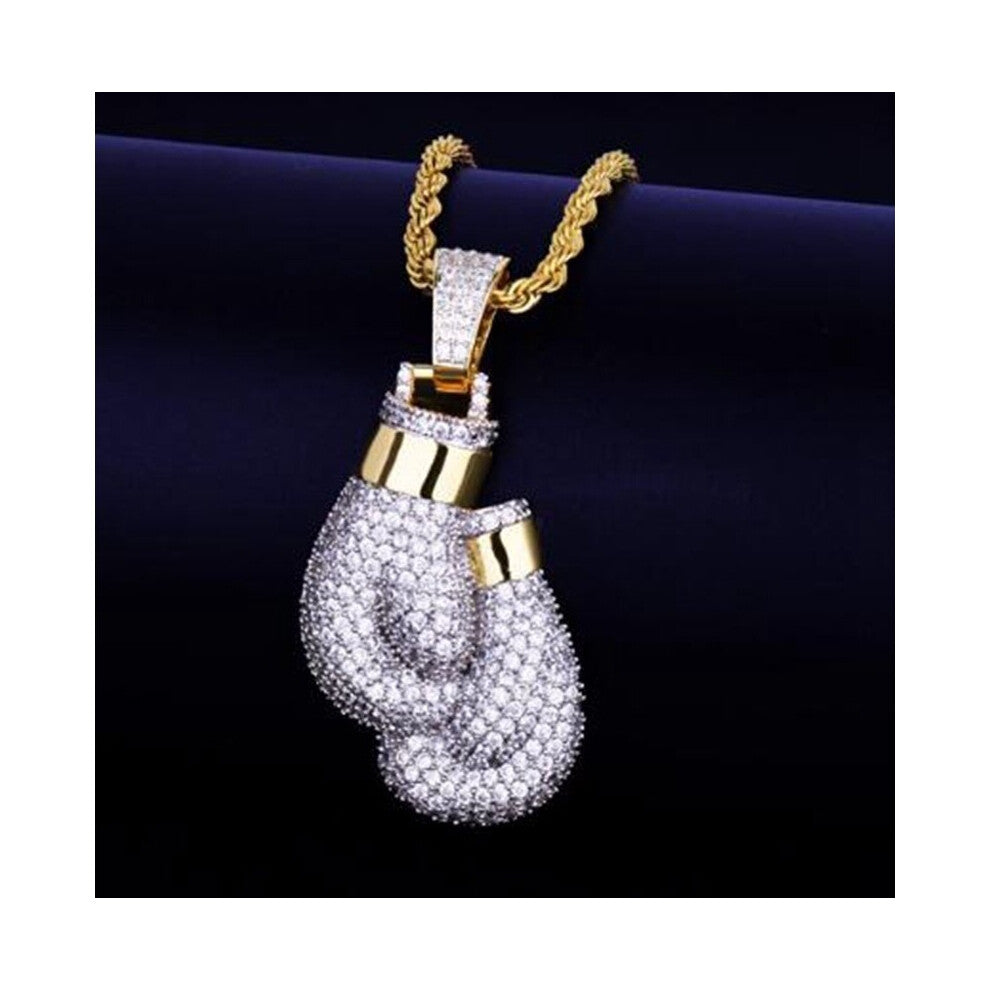Ice Out Cubic Zirconia Boxing Gloves Pendant Necklace for Men Women Hip Hop Rap Rock Party Jewelry