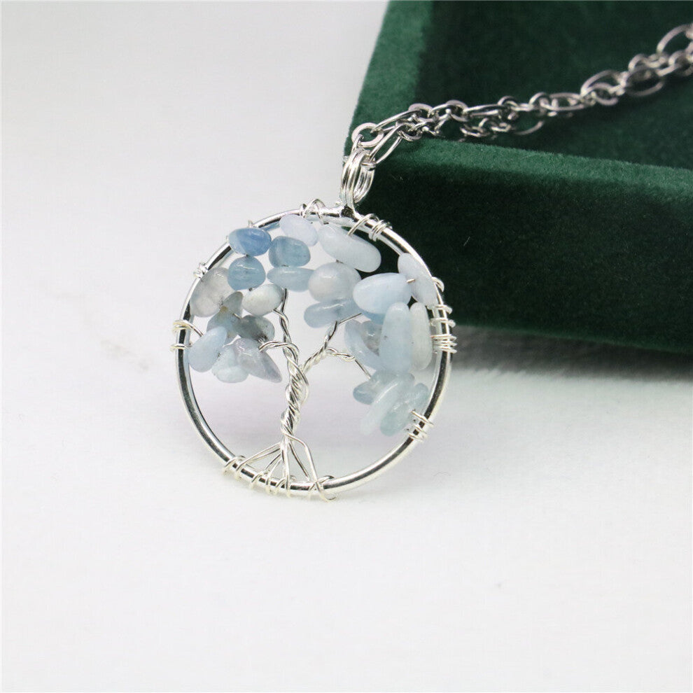 Punk Natural Stone Chip Beads Stainless Steel Pendant Necklace Women's Sweater Chain Jewelry Christmas Gift 34inch Y1064