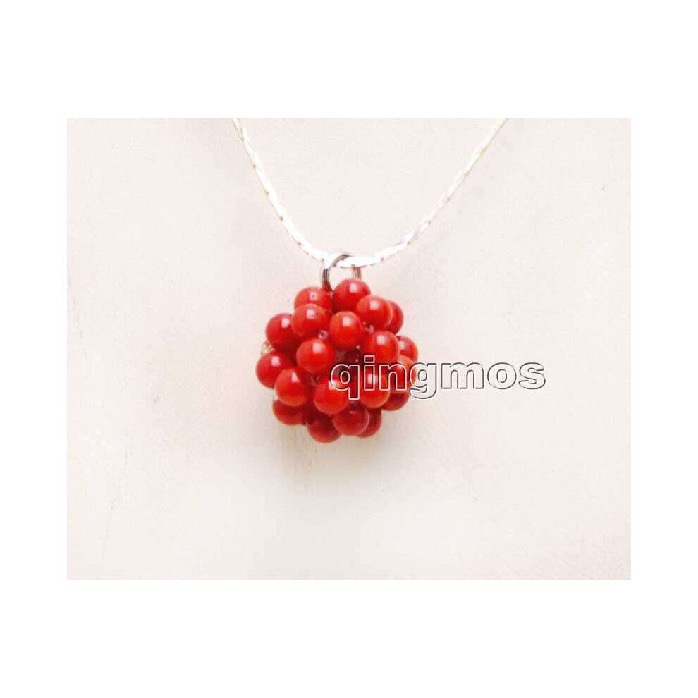 Big 18-20mm Red Natural 4-5mm Coral handwork Weaving Round Ball Pendant with Silver plated chain 17'' Necklace-nec6202