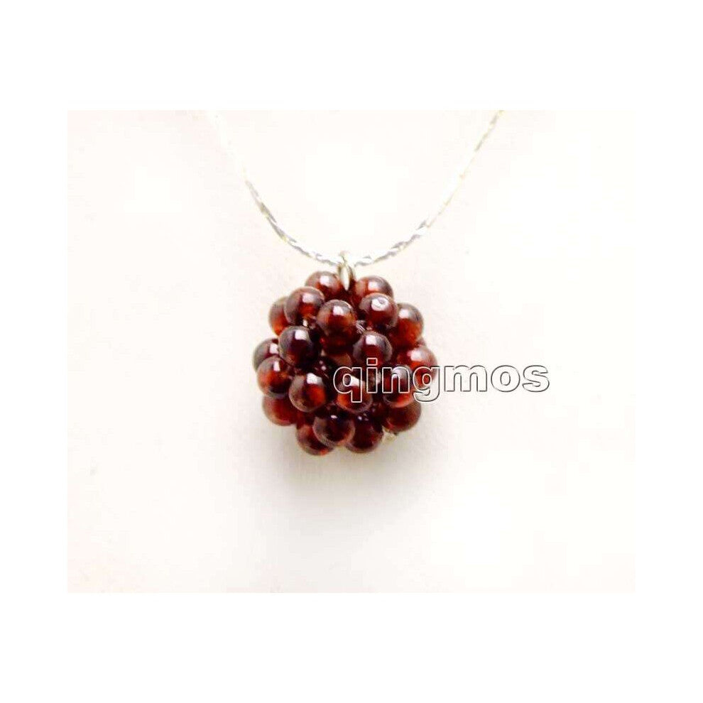 Big 15-18mm Brown Natural 3-4mm Garnet handwork Weaving Round Ball Pendant with Silver plated chain 17'' Necklace-nec6201