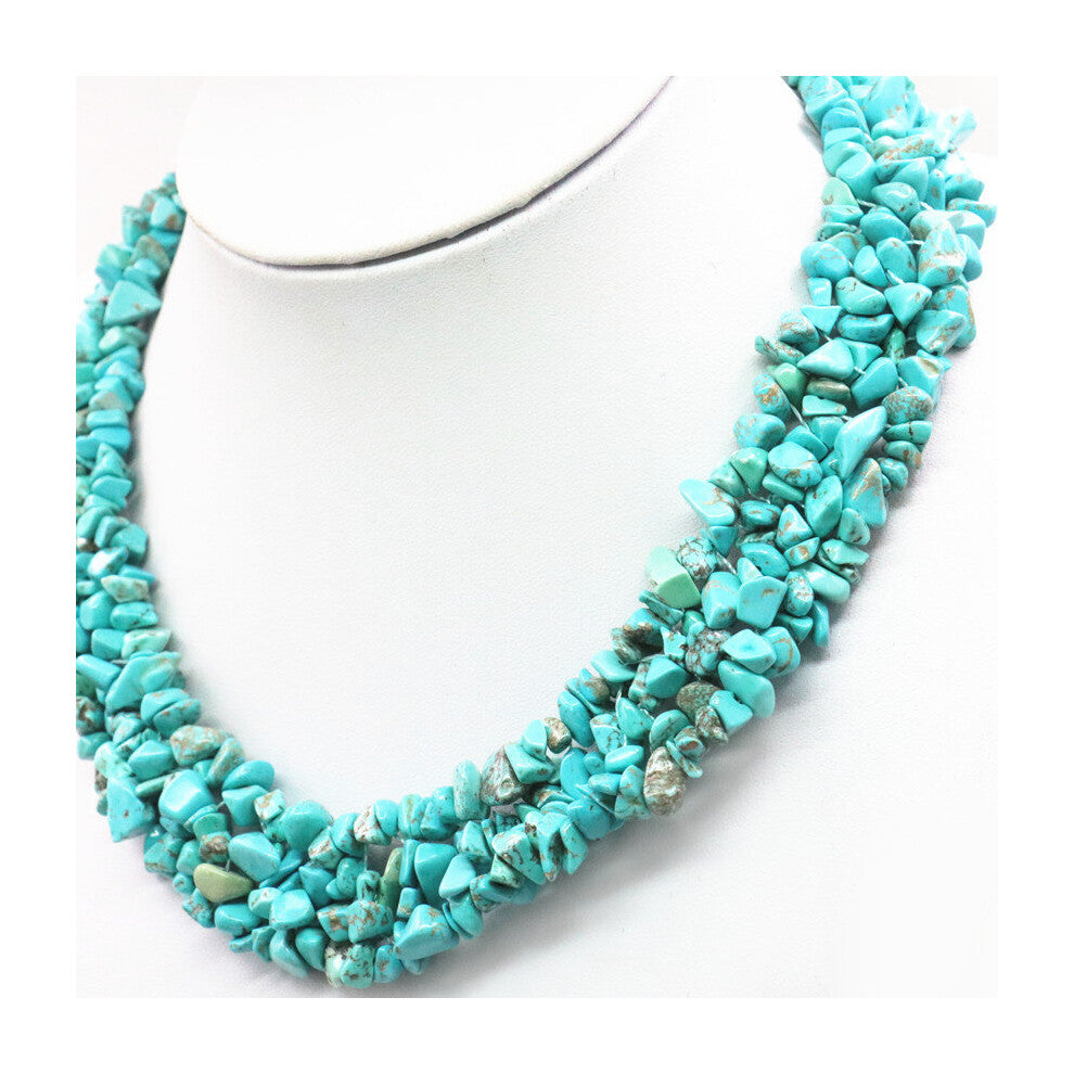 Classic 4X8MM Turquoises Necklace Classic Retro Double Chip Beads Nylon Howlite Line Weave Necklace 18inch