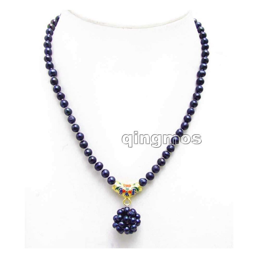 4-5mm Natural Round Pearl & handwork Weaving 18-19mm Round Ball Pendant 17'' Necklace-nec6214 Wholesale-retail