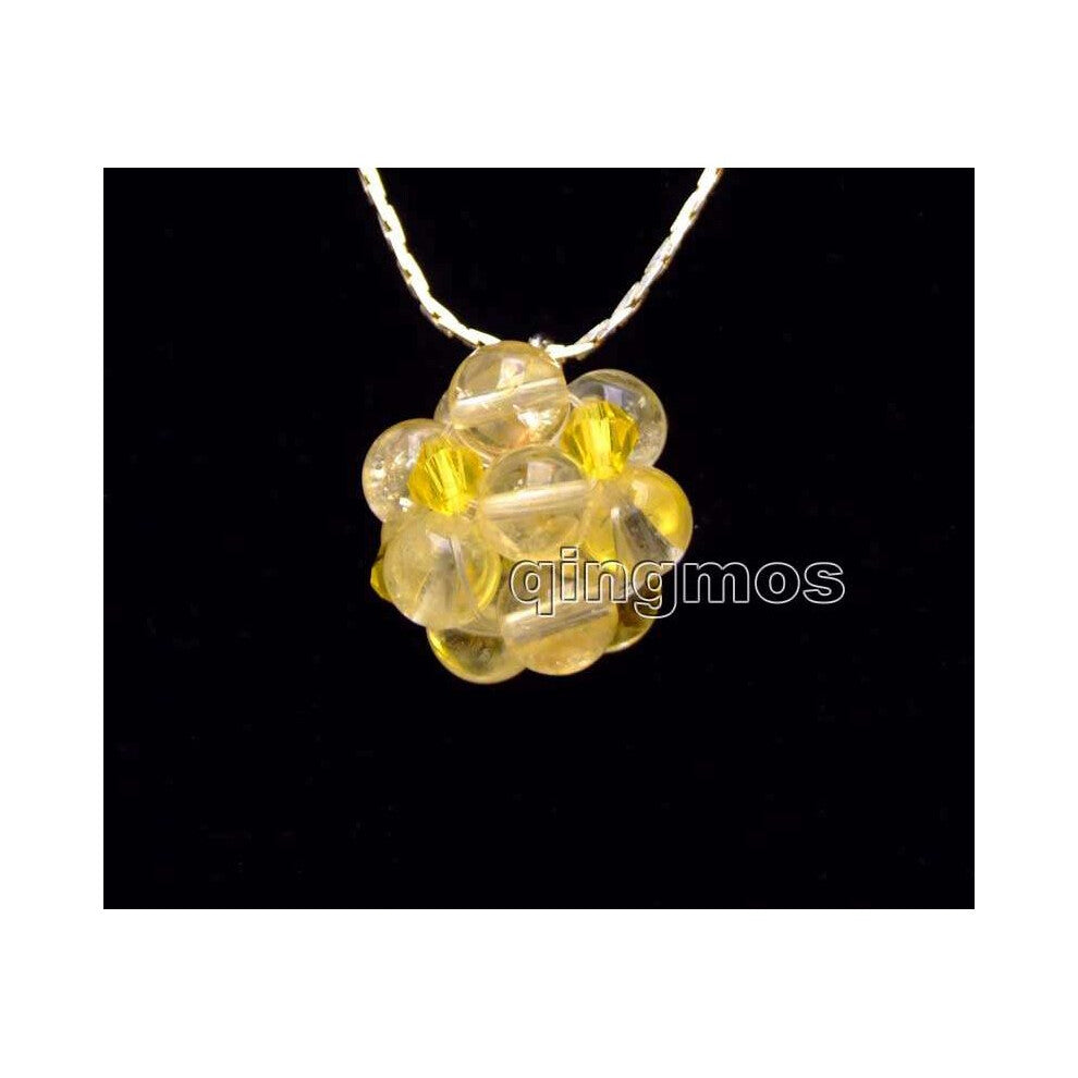 Big 18-20mm Yellow Natural 6mm crystal handwork Weaving Round Ball Pendant with Silver plated chain 17'' Necklace-nec6204