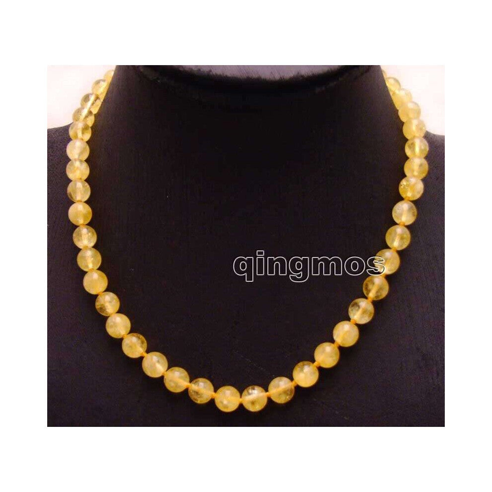 8mm Round Natural Yellow Crystal 17'' Necklace-nec6175 Wholesale-retail