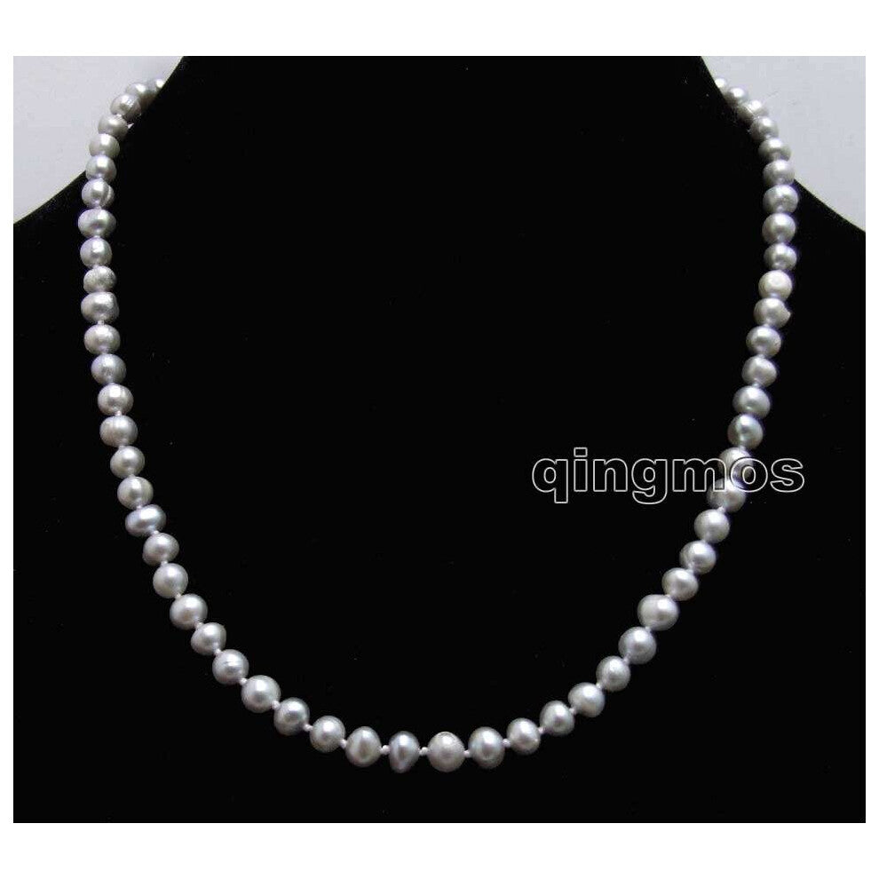 Small 5-6mm Gray Round Natural Freshwater Pearl 17'' Necklace-nec6303 Wholesale-retail
