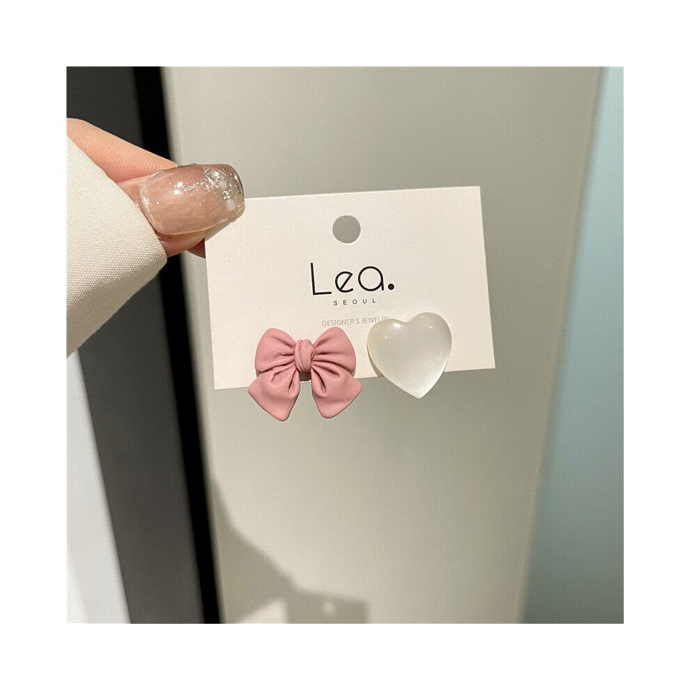 Love Bowknot Pink Asymmetric Ear Cuffs Girls Sweet Earrings Jewelry