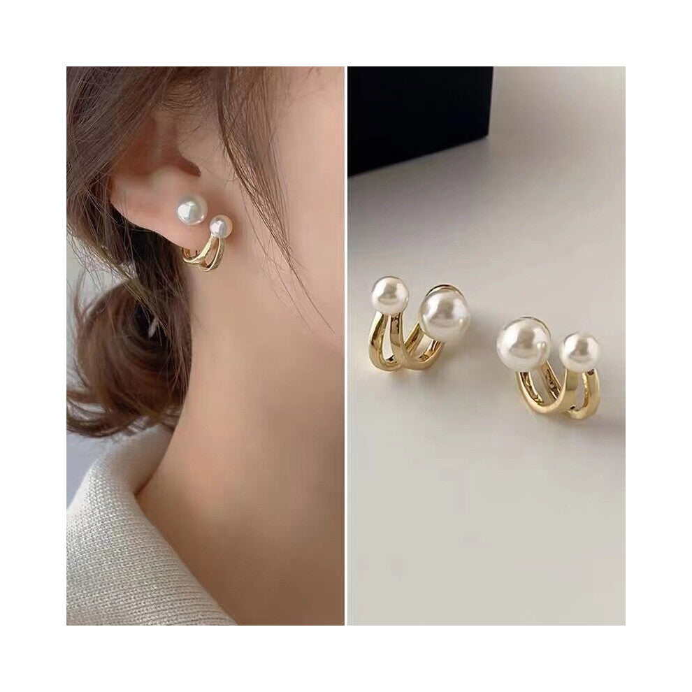 Pearl C Shape Geometric Stud Earrings Pierceing Bowknot Zircon Small Ear Clips Wrap Earcuff Party Jewelry Gift