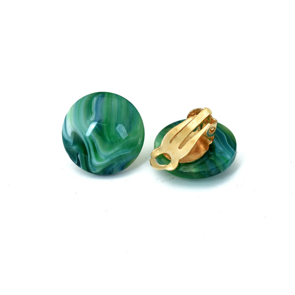 Geometric Round Resin Clip On Earrings Without Piercing Women Ear Jewelry Non Pierced Green Red Earcuffs
