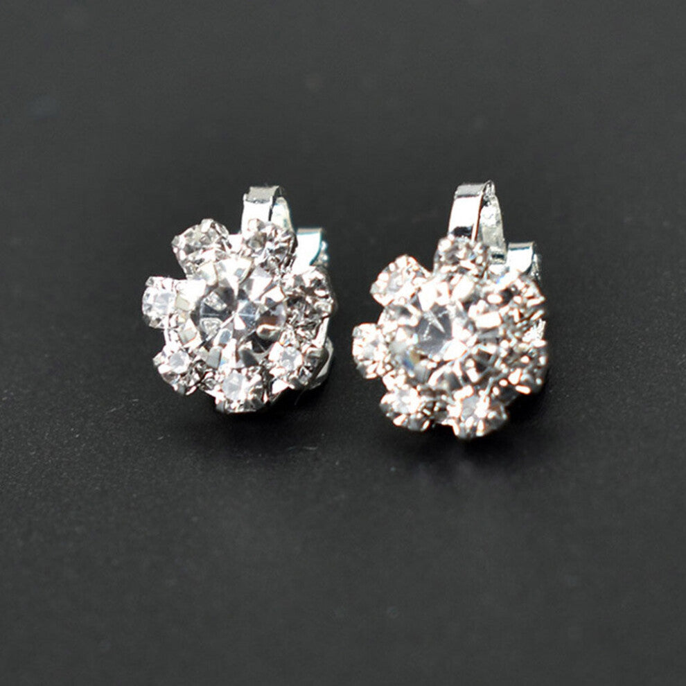Silver Crystal Flower Heart Clip Earrings Non Pierced Floral Jewelry Earcuffs For Women Klipsy Na Uszy
