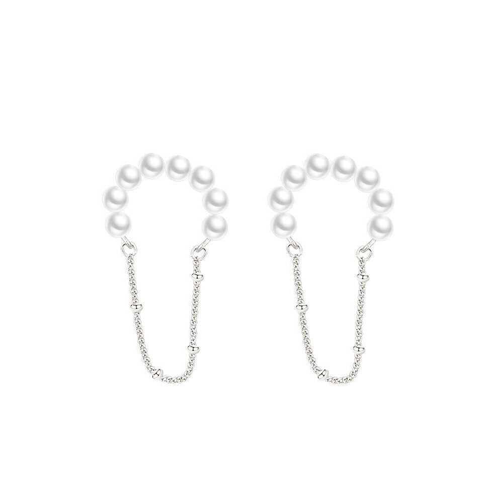 Silver Clip On Earrings for Women Pearl Tassel Chain Earcuff Earrings Birthday Gift Jewelry