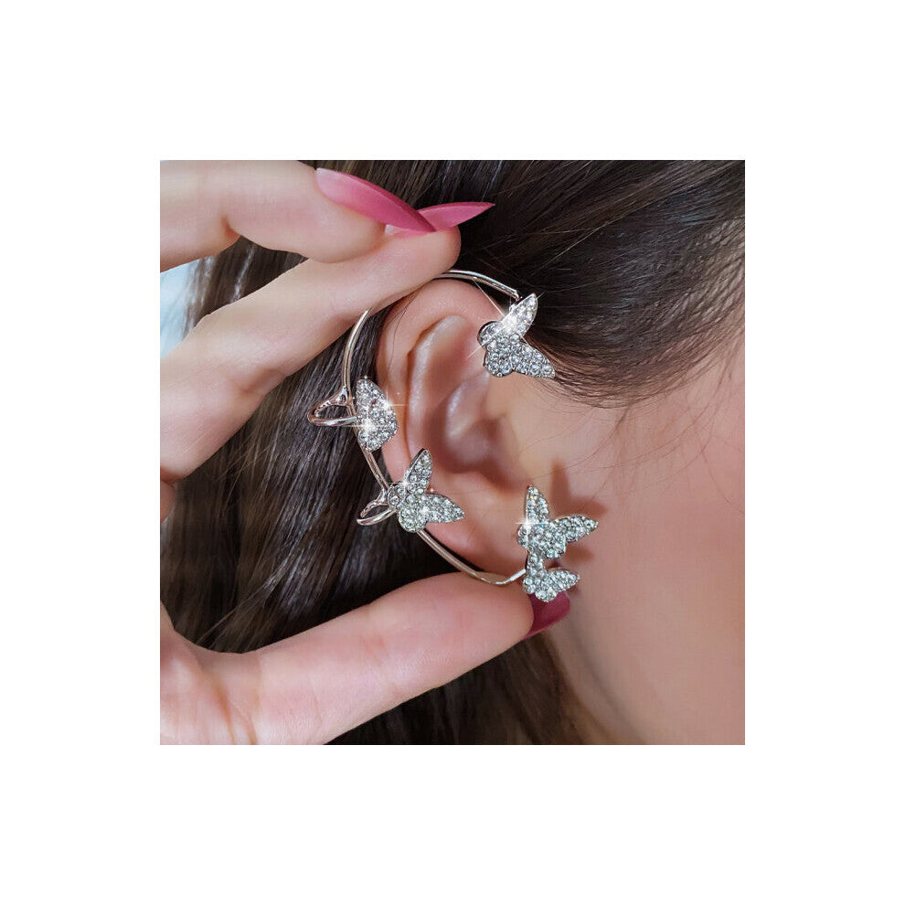Kpop Zircon Butterfly Ear Clip Without Piercing Earrings For Women Wrap EarCuffs Earring Bride Wedding Jewelry