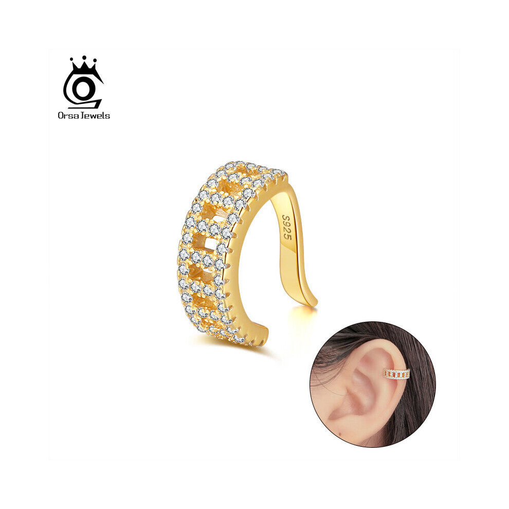 ORSA JEWELS 925 Sterling Silver Ear Cuffs Ear Clip Circle Earrings Hoop Earrings with Zircon for Women Jewelry 1Pcs CL01