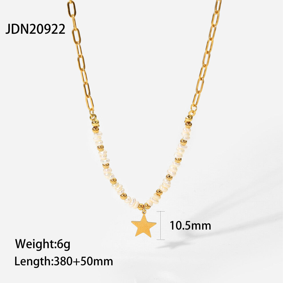 Stainless Steel Freshwater Pearl Link Chain Necklace 18k Glossy Beads Star Pendant Necklace Jewelry For Women