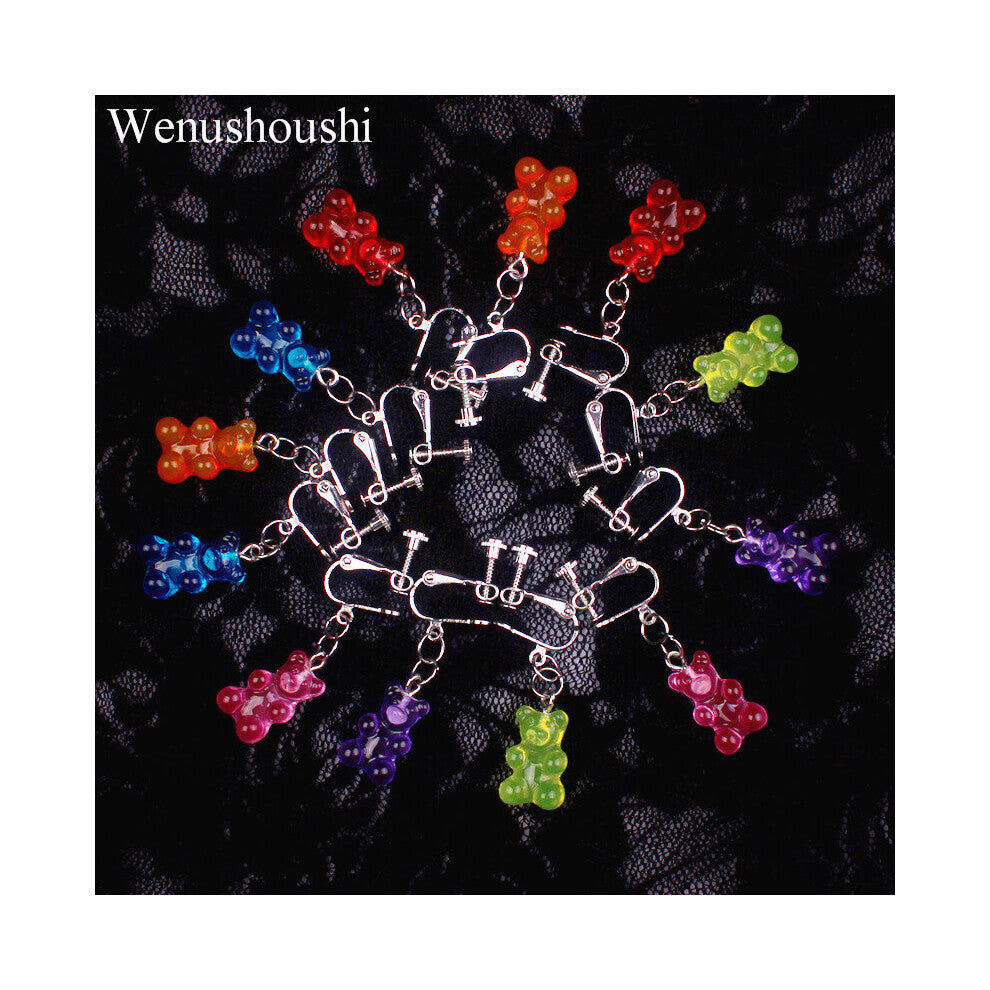 (Orange) Bear clip on earrings women romantic bears clip earrings without piercing for girls jewelry oso earcuff di013