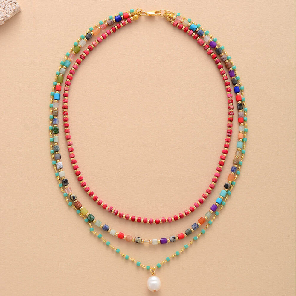 Multilayers Women Strand Necklace Chokers Jaspers Crystal Statement Colorful Necklaces Pearl Jewelry Femme