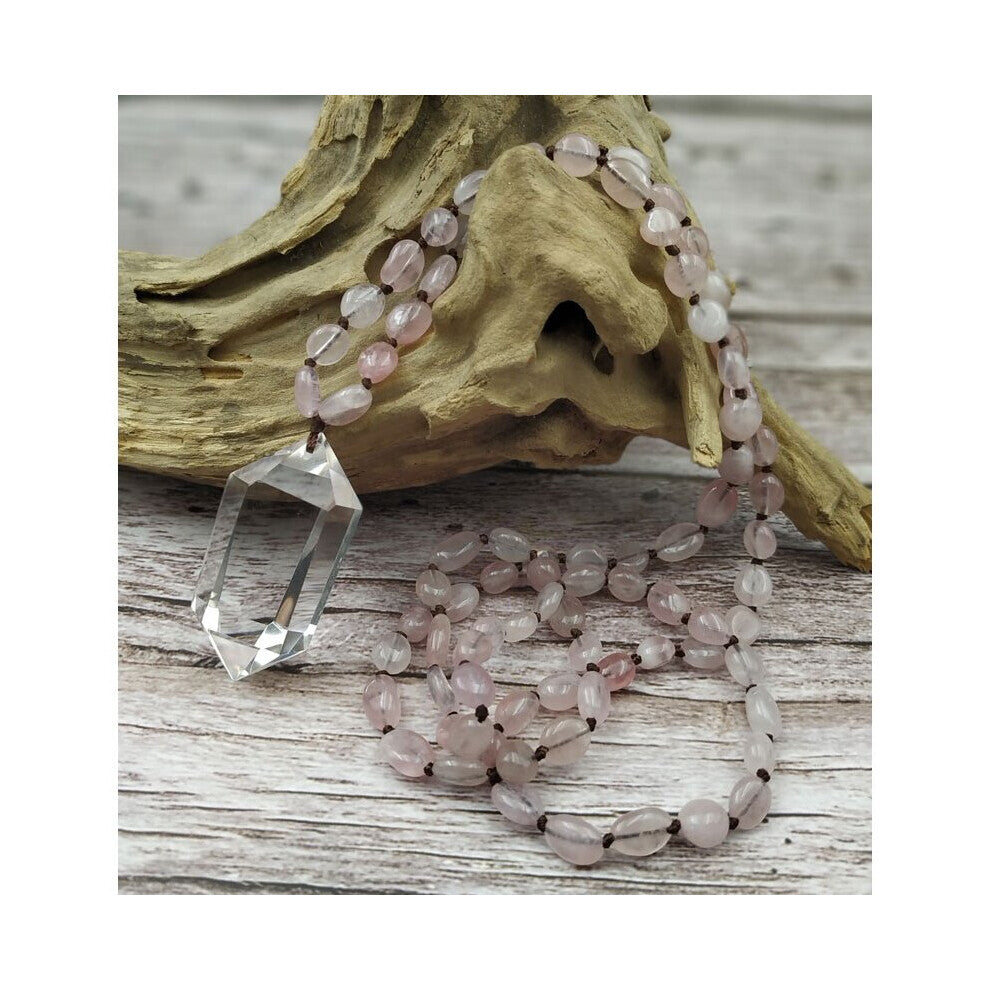 YA3894 Natural Quartz Point Pendant Amethysts Rose Quartzs Stone Chips Beads Knot Necklace 80cm long
