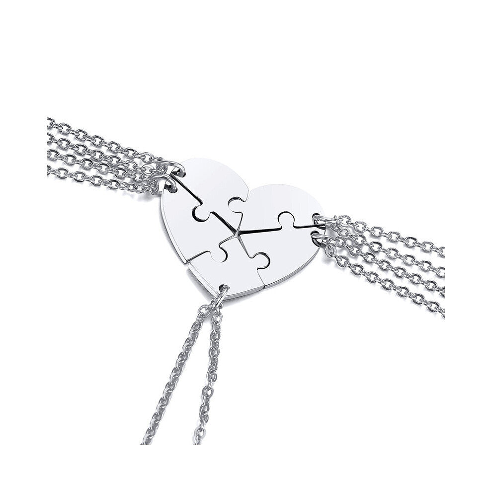 (Light Yellow Gold Color, 45cm) SIX PUZZLE PIECE HEART PENDANT NECKLACES 6 PUZZLE NECKLACE SET BRIDESMAID JEWELRY