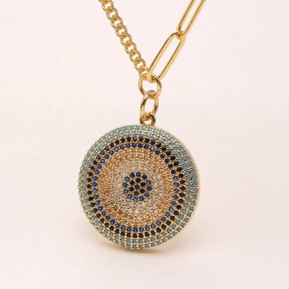 Mosaic Round Cubic Zirconia Pendant Necklace Women Chain Chokers Hiphop Copper Jewelry Men For Party 1PC