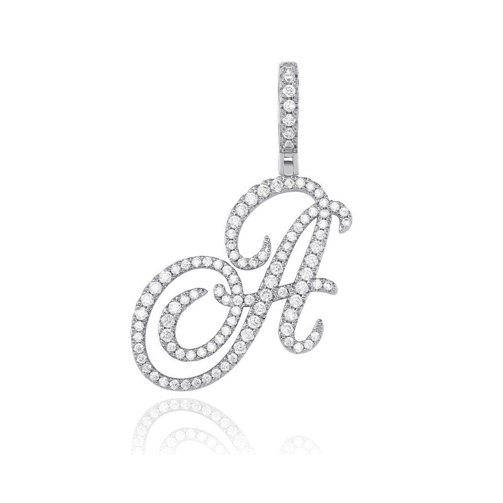 (Silver, 70cm) Cursive Letters A-Z Pendant& Necklace Hip Hop Cubic Zircon Charm jewelry for Men Women