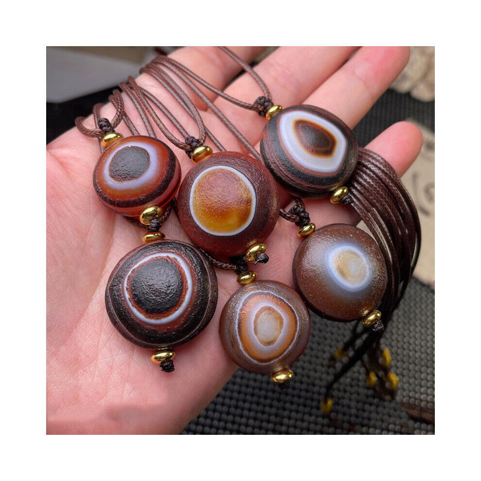 Vintage Natural Tibetan Agates Dzi Pendant Necklaces Round One Eye Agat Stones Chokers Necklace for Women Men Reiki Healing